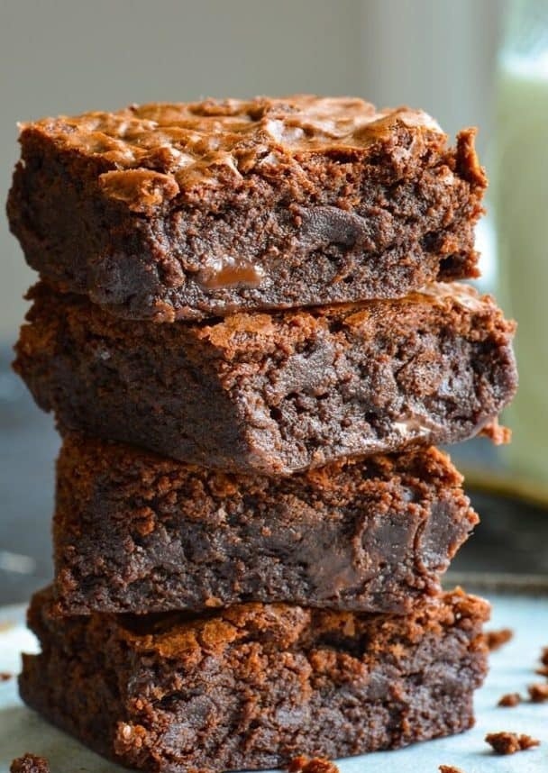 A fudgy stack of brownies.