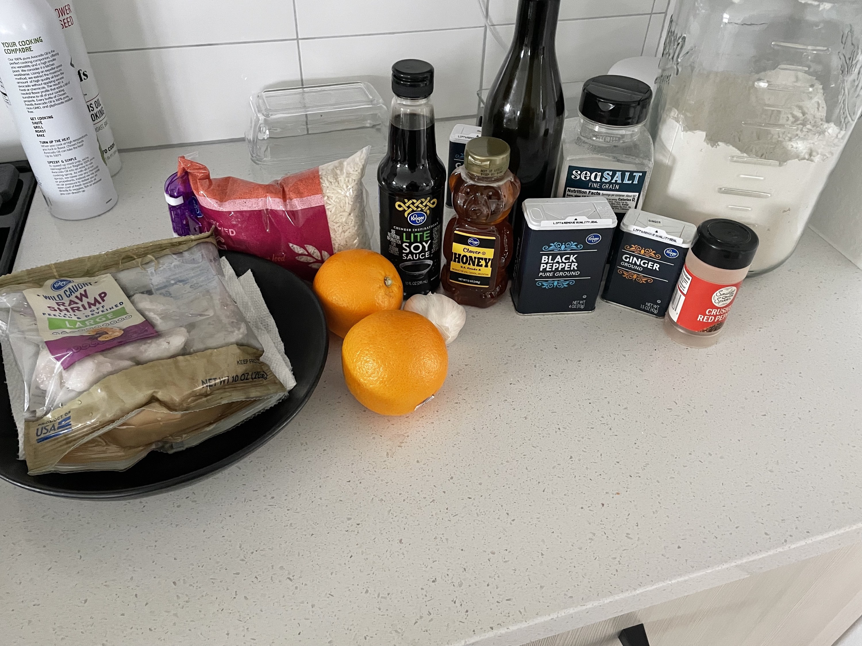 ingredients for honey orange shrimp meal