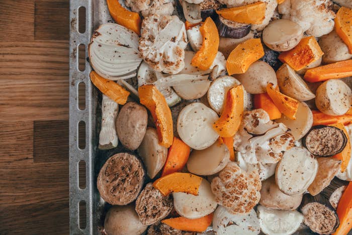 Pan filled with cauliflower and squash